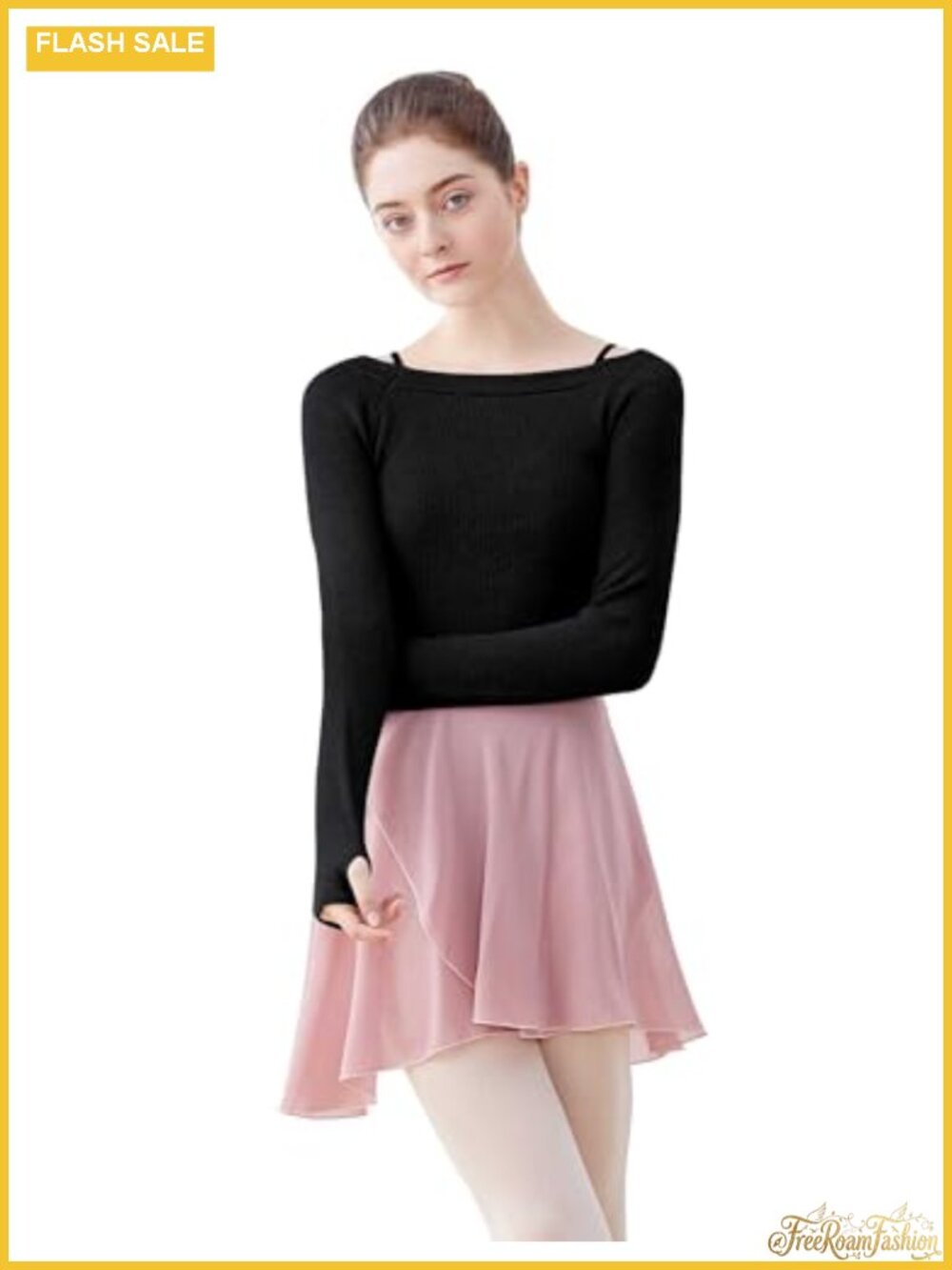 Long Sleeve Boat Neck Dance Sweater with Thumb Hole, Knit Acrylic, Stretch